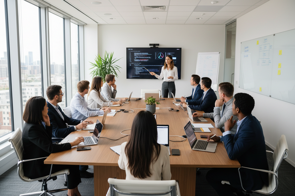 A boardroom going through a technical training exercise